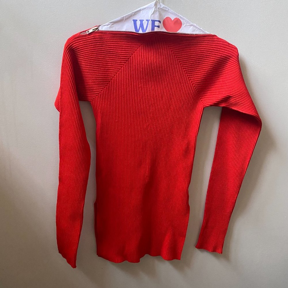 Alexander Wang Ribbed Orange Long Sleeve Zipper Top